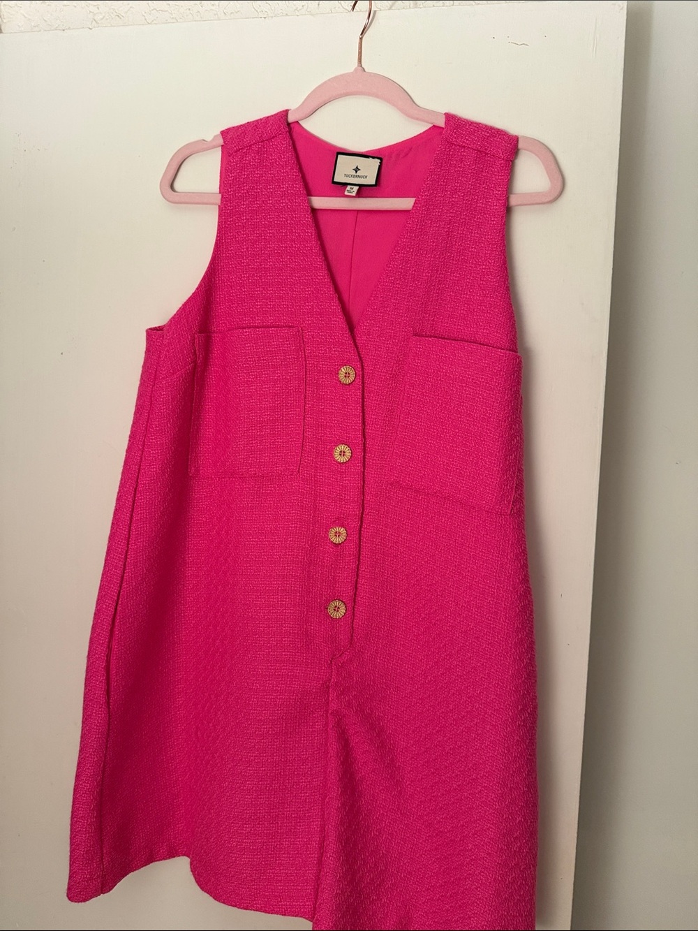 Tuckernuck Hot Pink Button-Front Sleeveless Dress